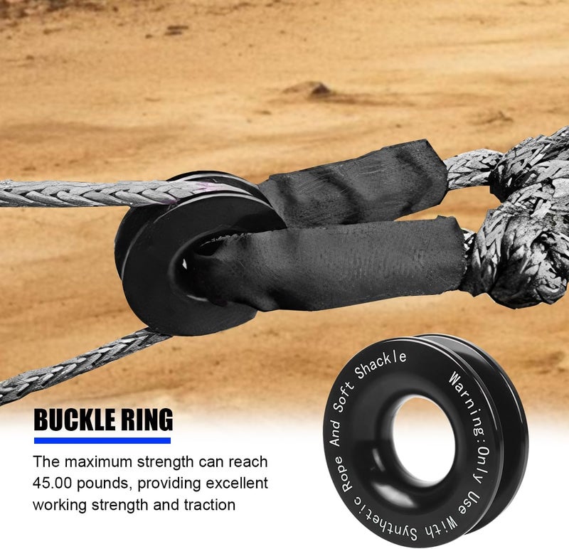 HZEL Car Winch Snatch Recovery Ring, 66000 LBS Break Strength Soft Shackle Synthetic & Rope Block Pulley Towing Ring, Automotive Exterior Accessories, Universal for ATV UTV SUV (Black) - Image 4